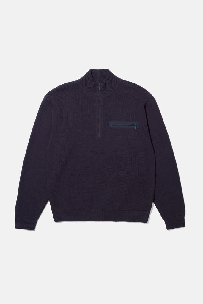 3/4 Zip Knit Pocket Sweater - Navy
