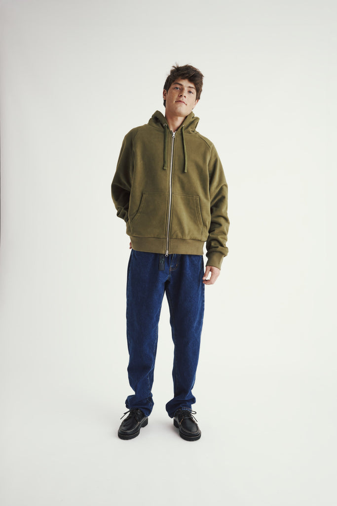 Waffle Zip Hoodie - Olive